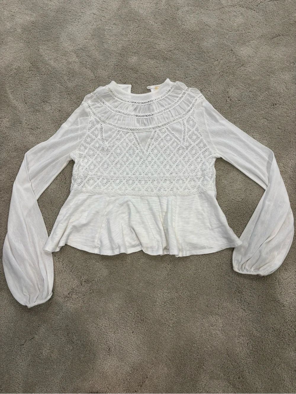 Free People White Peplum Long-Sleeve Top